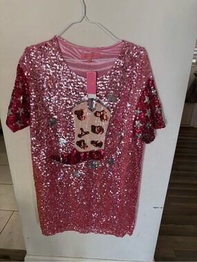 Sequin Pink Girls' Party Dress with cowboy boot Motif